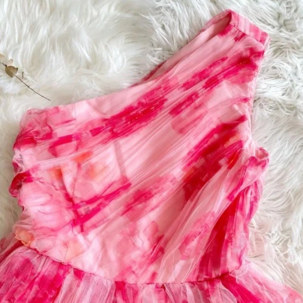 NWT Anthropologie Hutch One Shoulder Floral Tulle Pink Puffer Watercolor Romper - Picture 7 of 13